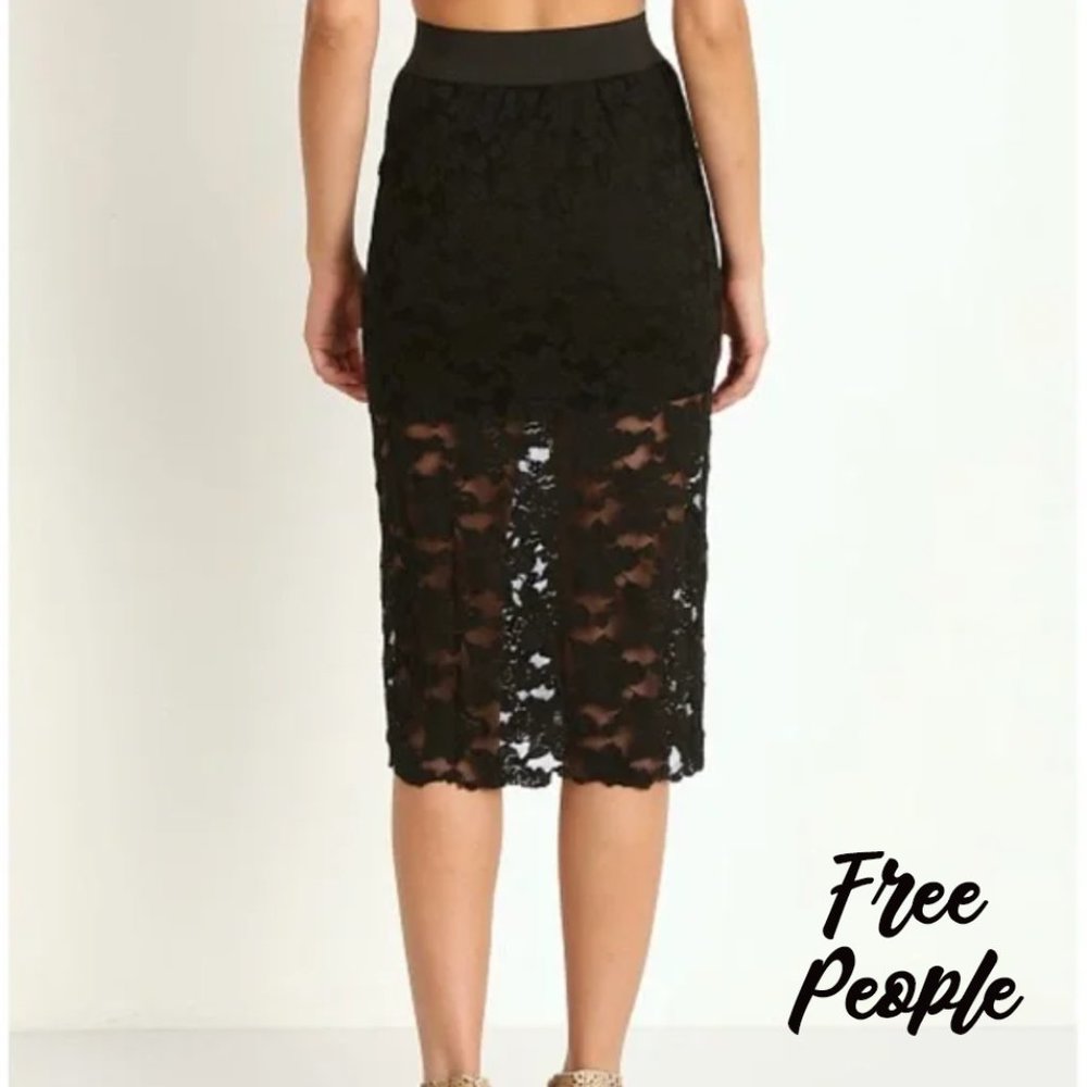Free People Black Lace Pencil Skirt